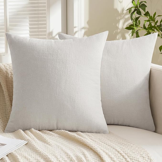 MIULEE Light Grey Chenille Couch Throw Pillow Covers, 18x18 | Set of 2, Soft Modern Farmhouse Style, Decorative Pillowcases for Sofa Living Room Bed, Home Decor
