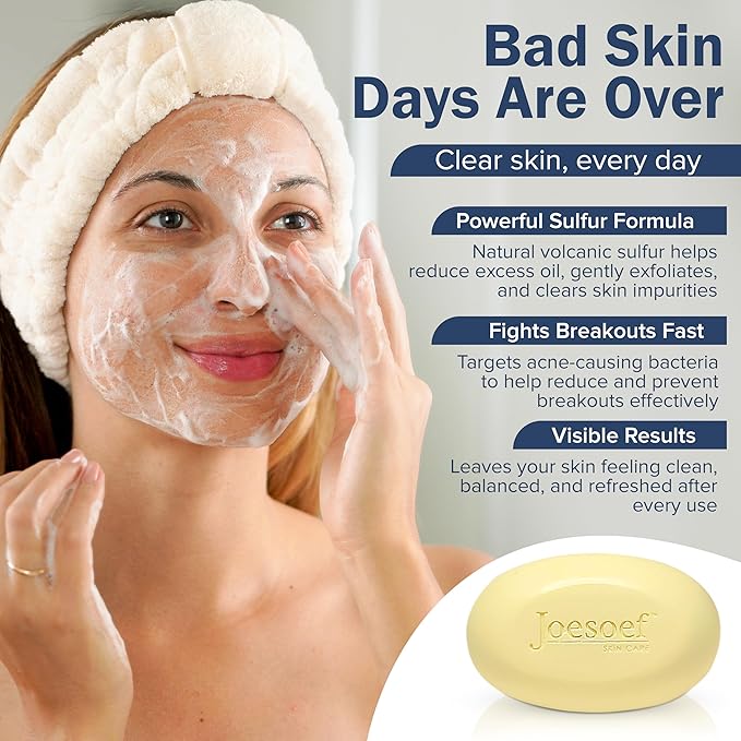 JOESOEF SKIN CARE Sulfur Soap Acne Facial Cleanser Anti Acne Sulfur Soap 100G 4 Pack