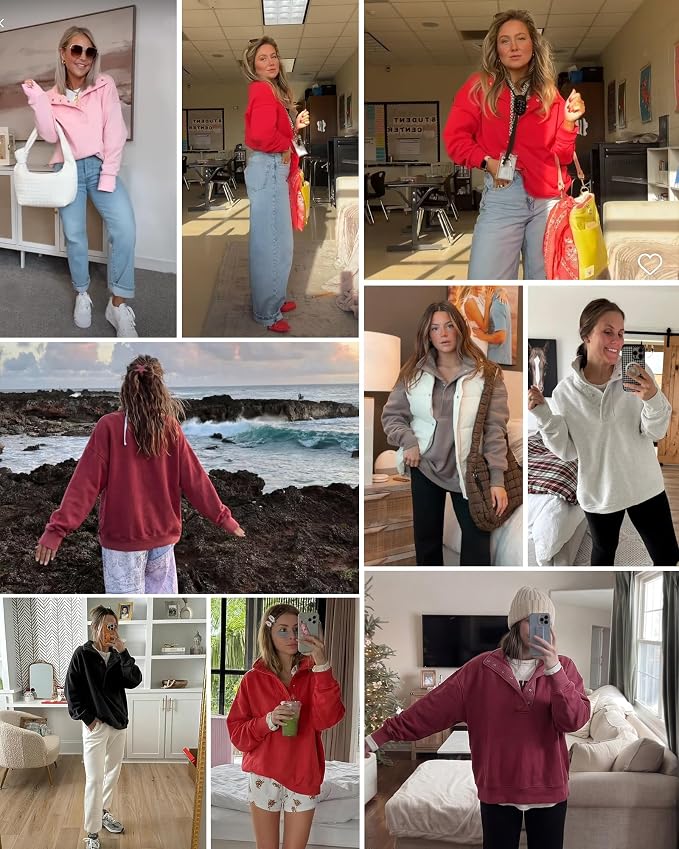 Gacaky Sweatshirt for Women Oversized Casual Long Sleeve Button Henley Neck Pullover Tops Fashion Outfits Clothes