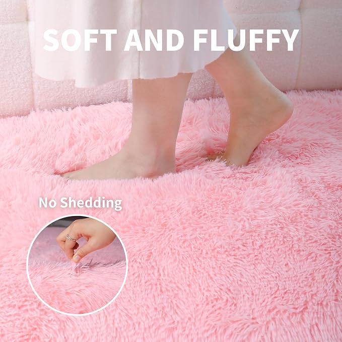 5x7 Thick Pink Shag Rug for Girls Bedroom, Soft Plush Fluffy Carpet | Area Rug for Living Room, Kids Nursery, Boys Girls Room, Washable Non Slip Shaggy Carpet