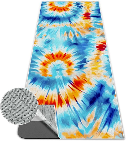 Yoga Mat Towel,Hot Yoga Towel High-Definition Pattern,Machine Washable with Ultra-Absorbent Yoga Towels for Hot Yoga Non Slip for Fitness,Exercise,Pilates,72 x 27 in,Blue& Orange