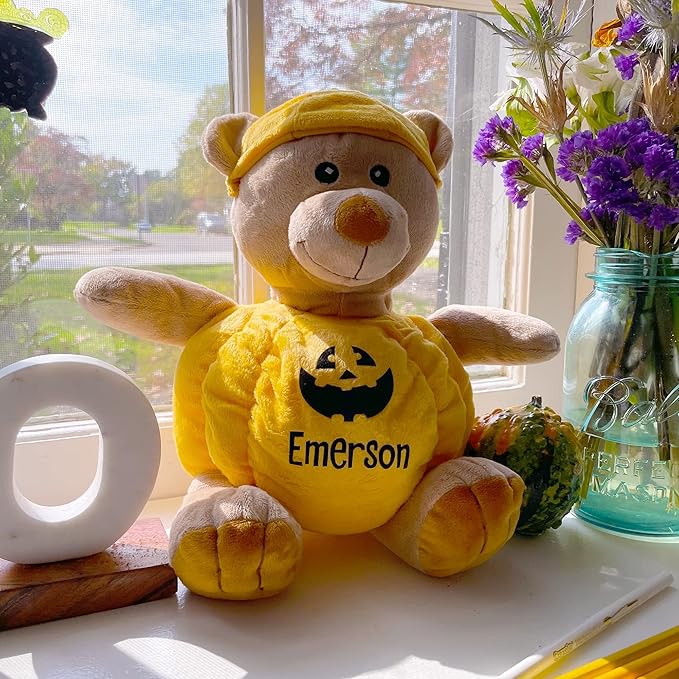Let's Make Memories Personalized Halloween Teddy Bear - Stuffed Animal - Bear in Pumpkin Costume Toy - Customize Name