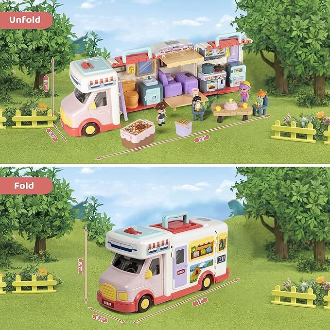 Doll House Toys for Girls 3 4 5 6 7 8+ Year Old, Transformable House Pretend Play Set Dollhouse Inertia Vehicle with Sound and Music for Birthday Gifts 3+