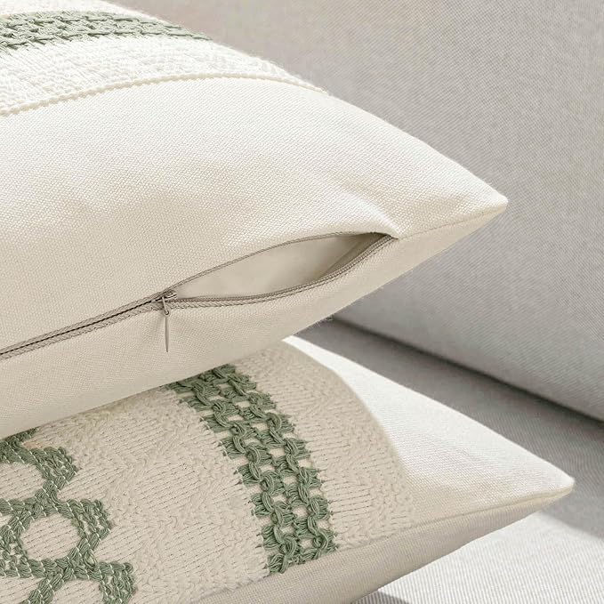 MIULEE Set of 2 Sage Green Boho Decorative Pillow Covers 20x20 Inch | Farmhouse Couch Throw Pillows, Modern Cotton Cushion Covers, Macrame Woven Spring Home Decor for Bed Sofa Chair