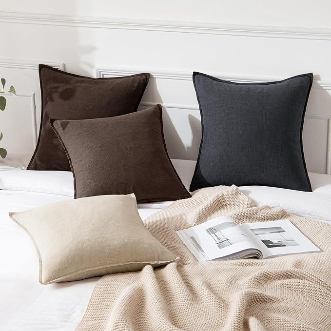MIULEE Decorative Linen Euro Sham Pillow Covers 24x24 Reddish Brown | Boho Farmhouse Neutral Couch Throw Pillows for Bed, Pack of 2 Accent Modern Pillowcases, Sofa Livingroom Home Decor
