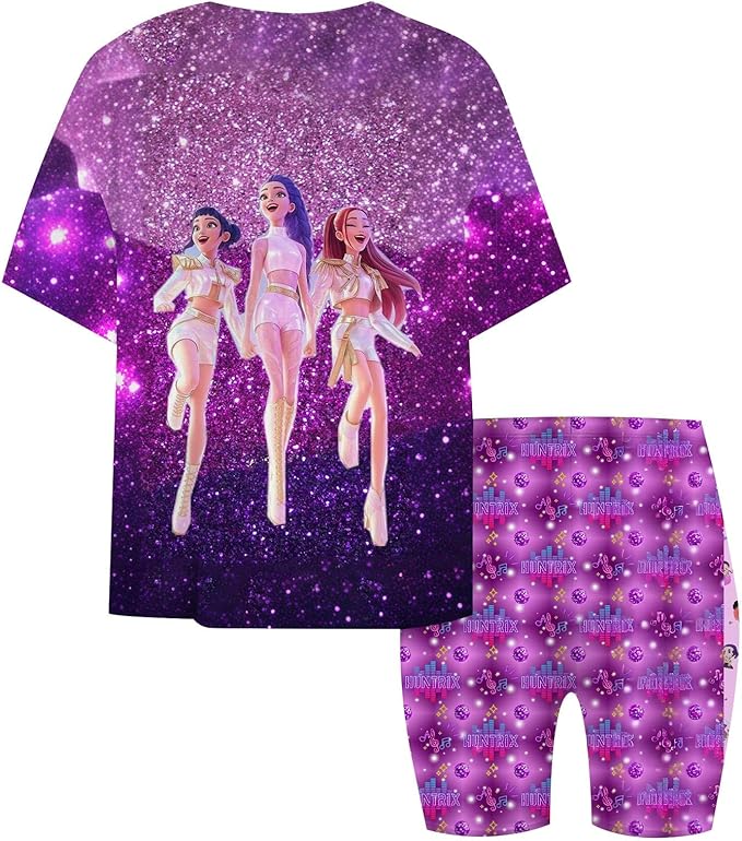 K-POP DEM0N Hunters Outfits for Girls, 2 Piece T-Shirts and Apparel Sets Birthday Gift