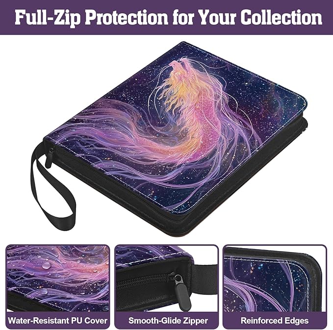 Trading Card Binder 900 Slots, 3-Ring Refillable 9-Pocket Album, 50 Top-Loading Pages, Zippered Case with Strap, Acid-Free PVC-Free, Fits 2.5 x 3.5 in Cards, TCG