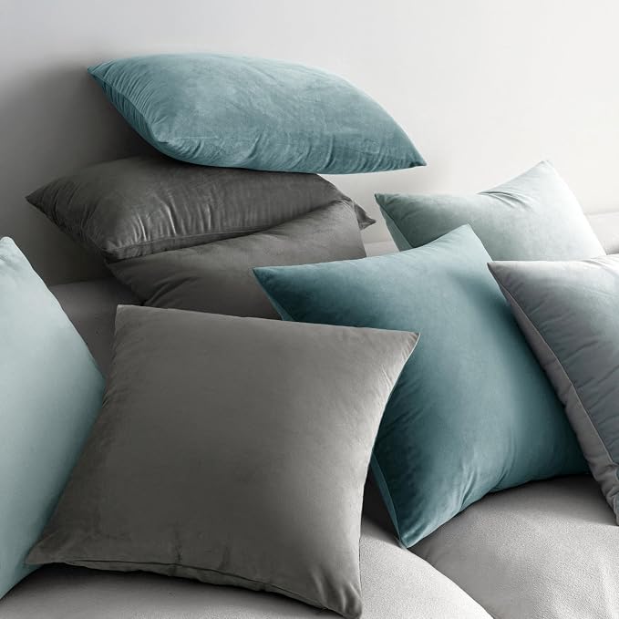 MIULEE Velvet Throw Pillow Covers 20x20 Inch Pack of 2 Light Blue | Soft Solid Decorative Pillow Covers, Modern Luxury Home Decor, for Couch Chair Sofa Bedroom Livingroom