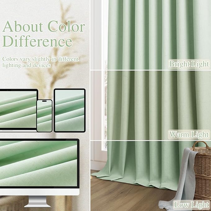 Guken 100% Blackout Curtains 84 Inch Length 2 Panels Set for Living Room Bedroom Back Tab Thermal Insulated Black Out Linen Drapes Room Darkening Window Curtains 84 Inches Long,Aqua Green