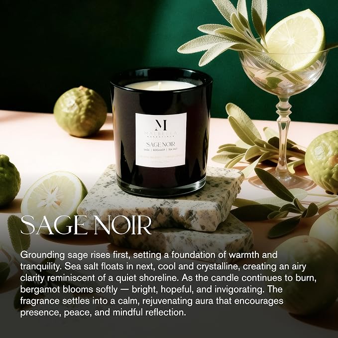 Candle & Warmer Set – 8.5 oz Coconut Blend Luxury Candle + Hand Blown Glass Lamp Warmer | Modern Self-Care Gift Set | Flameless Aromatherapy (Nickel, Sage Noir)