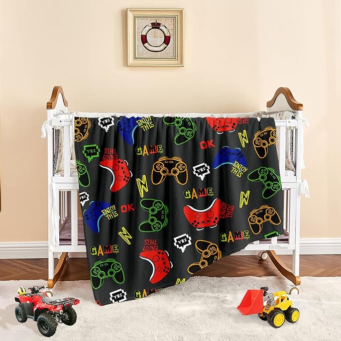 Wajade Game Blanket for Boys and Girls Video Game Controller Enjoy This Game Blanket for Kids Teens Soft Warm Fuzzy Game Blanket for Couch Sofa Bed 50"x60"
