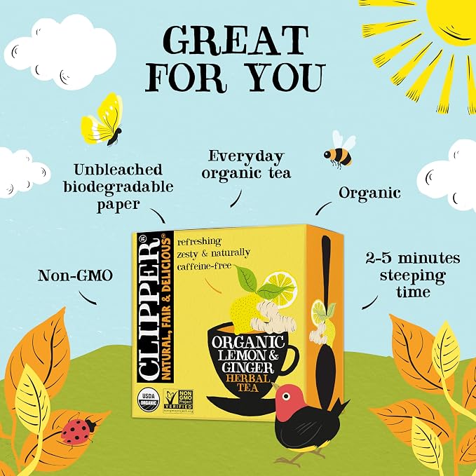 Clipper Organic Lemon & Ginger Herbal Tea, Caffeine Free, 50