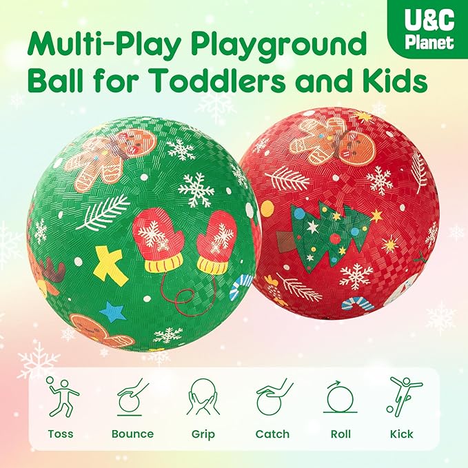 U&C Planet 2 Pack Playground Balls for Toddler Kids, 6 inch 8.5 inch Cartoon Rubber Balls with Pump, Dodgeball Kickball for Outdoor & Indoor Game, Great Gift for Boys Girls Aged 1 and Above
