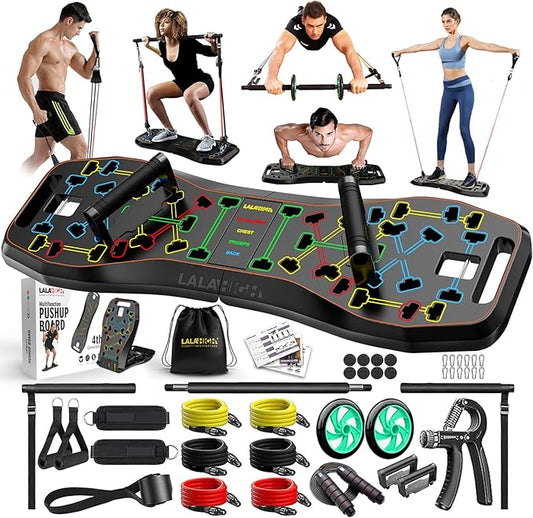 LALAHIGH Push Up Board,36 in 1 Home Gym Equipment with Ab Roller Wheel & Resistance Bands, Portable Foldable Workout Board for Full Body Strength Training Men Women,Gift for Boyfriend