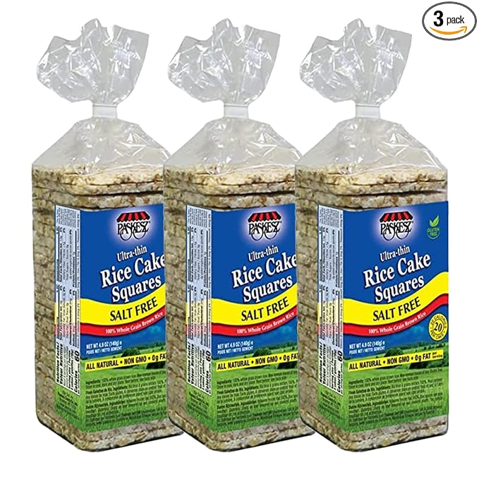 Only Kosher Candy Ultra Thin Salt Free Rice Cakes Squares, (Pack of 3)