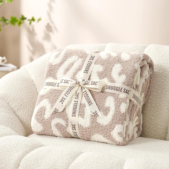 Snuggle Sac Leopard Throw Blanket for Couch Bed Sofa 50x70 inches, Reversible Beige Leopard Oversized Throw XL Ultra Soft Cozy Blankets for Women Mothers Birthday Gifts