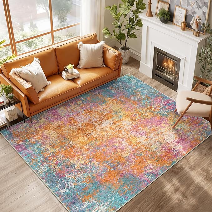 RELEANY Washable 9'x12' Abstract Area Rug for Living Room Starlight | carpet for bedroom, kitchen, office, hallway and entryway, printed pattern, non-slip, soft, stain-resistant, easy to clean