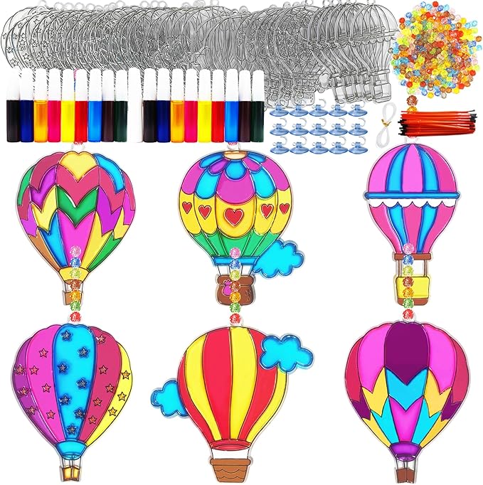 Ayhuhra 30 Sets Hot Air Balloon Suncatcher Craft Kits DIY Window Paint Art Sun Catcher Kits for Home Classroom Party Activities Art Project