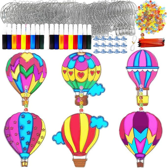 Ayhuhra 30 Sets Hot Air Balloon Suncatcher Craft Kits DIY Window Paint Art Sun Catcher Kits for Home Classroom Party Activities Art Project