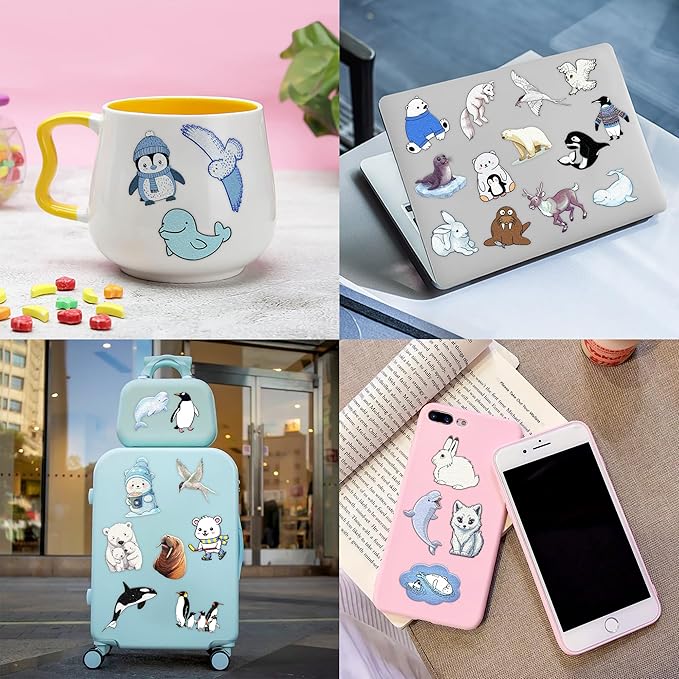 100 PCS Funny Polar Animal Temporary Birthday Blue Party Supplies Favors Seal Owl Cute Fake School Reward Themed Christmas
