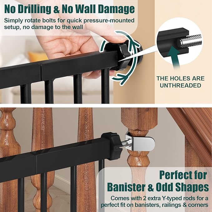 29.7"-51.5" Extra Wide Baby Gate for Stairs, Easy Walk Thru Dog Gate, Black | 21.1" Large Opening Door, Pressured Mounted No Drilling, 30" Tall Pet Gate for Doorways, Hallways, Kitchen & Bedroom
