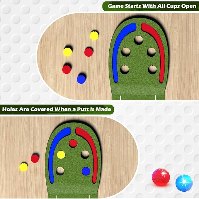 Golf Putting Mat with Light up Holes, Glowing Golf Balls, Practice Putting Green with 2 Clubs, Toy Golf set,Golfing Practice Mats,Training Mat Indoor Outdoor,Sport Game for Kids Adults Family