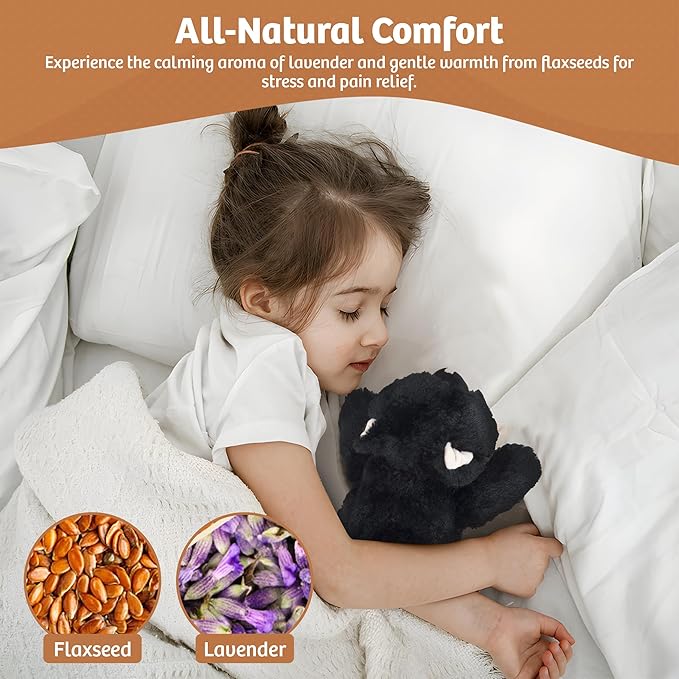 MARYSUN Microwavable Black Cat Stuffed Animal - Weighted Stuffed Animal Plush, Heating Pad, Cozy Gift for Girls|Women|Kids|Elder People