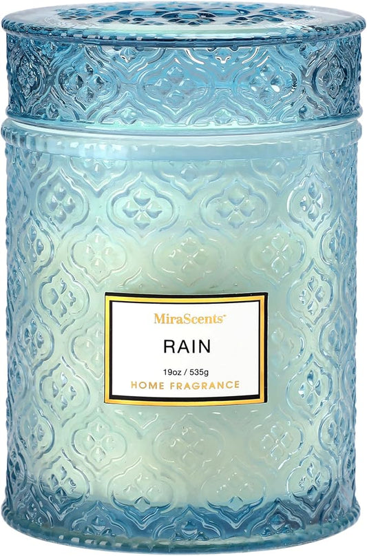 Rain Summer Scented Candles, 19oz Aromatherapy Candles Gifts for Women, Blue Luxury Large Decorative Candles in Glass, Natural Soy Wax for Home