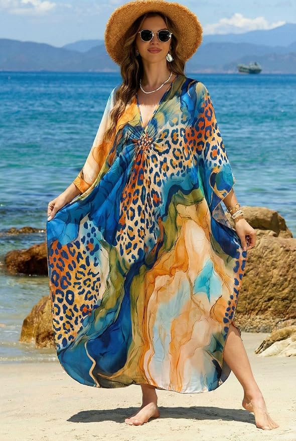 Mumu Dresses for Women Plus Size, Bohemian Kaftan Beach Cover Up Long Maxi Nightgown Soft Loungewear