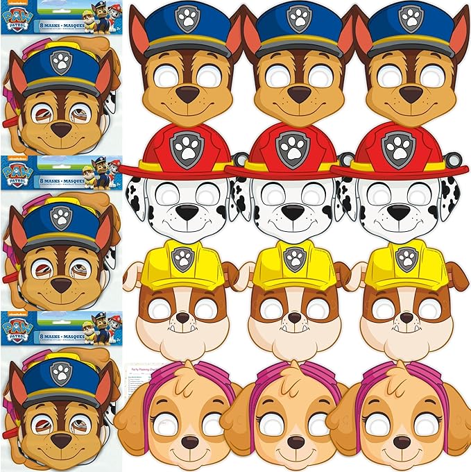 Unique Paw Patrol Party Masks | 24 Count | For Kids Birthday Party Favors and Decorations | Officially Licensed | includes Checklist