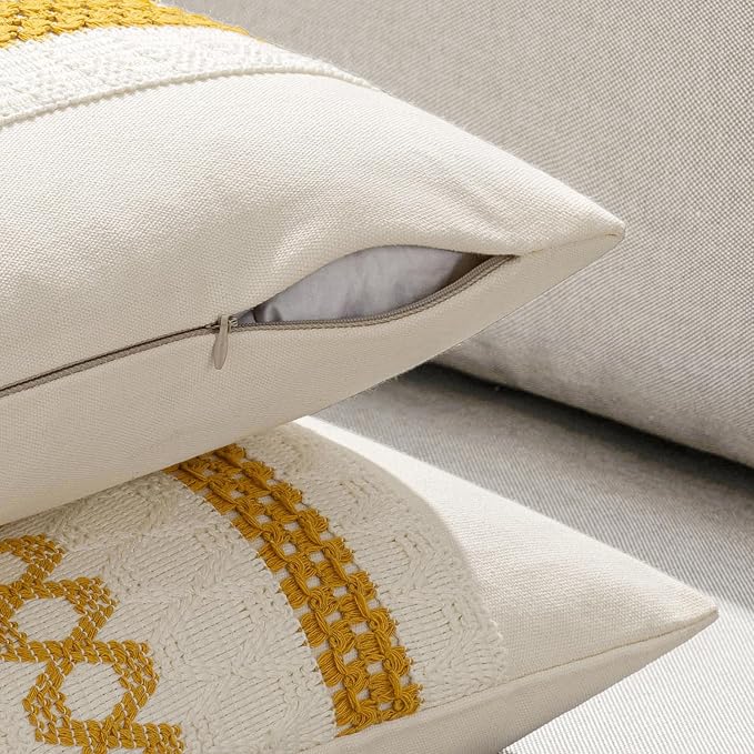 MIULEE Set of 2 Mustard Yellow Boho Decorative Pillow Covers 20x20 Inch | Fall, Boho Farmhouse Modern Couch Throw Pillows, Cotton Cushion Covers, Macrame Woven Home Decor for Bed Sofa Chair