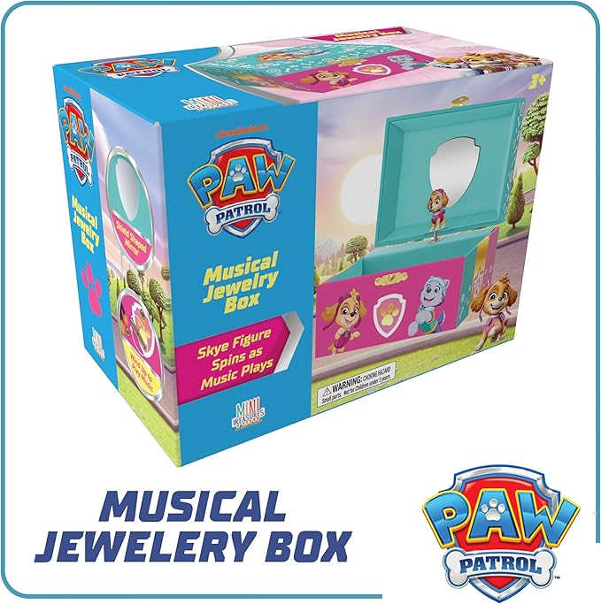Paw Patrol Jewelry Box for Girls - Musical Jewelry Box with Spinning Skye Figurine, Paw Patrol Toys for Kids Ages 3-5 - 6 x 4.7 x 3.5 in