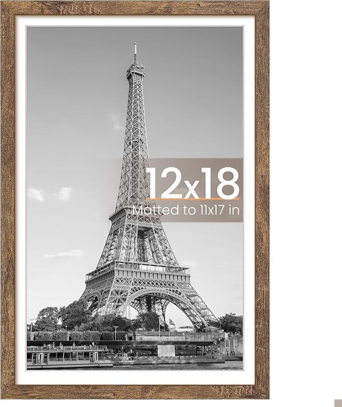 upsimples 12x18 Frame, Display Pictures 11x17 with Mat or 12 x 18 Without, Wall Hanging Poster Frames, Rustic Brown, 1 Pack