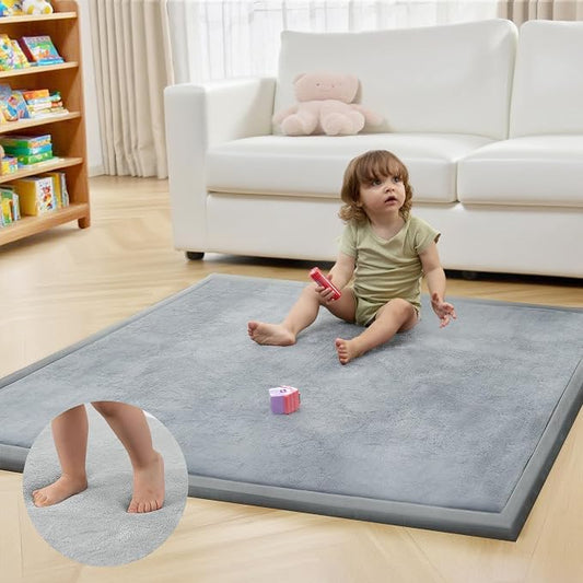 ACOMOPACK 1.3" Thick Baby Play Mat for Floor,50x50 Elasti-Foam Playpen Mat for Kids,Infants,Toddlers, Ultra Soft Crawling Mat with Non-Slip Bottom,Tummy Time,Nursery Rug,Yoga,Tatami（Light Grey）