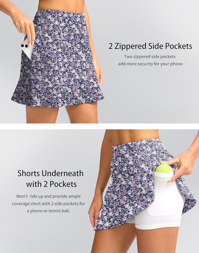 16" Golf Skorts for Women with 5 Pockets | Athletic, Tennis Skirt, High Waisted, Pickleball, Travel, Casual, Lightweight, Ruffle Summer Skirt, with Shorts