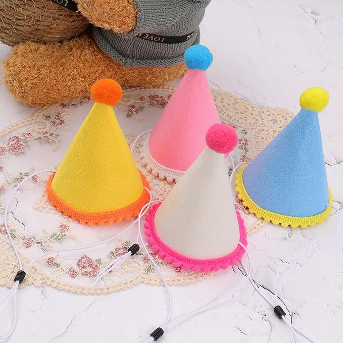 Dog Birthday Hat Set for Small Medium Dogs Cat Puppies, Mini Party Hat with Adjustable Headbands, Cute Pet Hat with Pompons for Birthday Christmas Party Decoration Accessories (Mini 2.5 inch 10pcs)