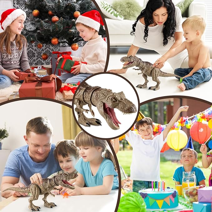 Tyrannosaurus Rex Action Figure Dinosaur Toy for Kids 3-5 & 6-8 with Continuous Spray and Vibration - Roaring & Light-Up Dino Toy with Movable Jaws and Limbs, Christmas, Birthday Gift for Kids (Brown)