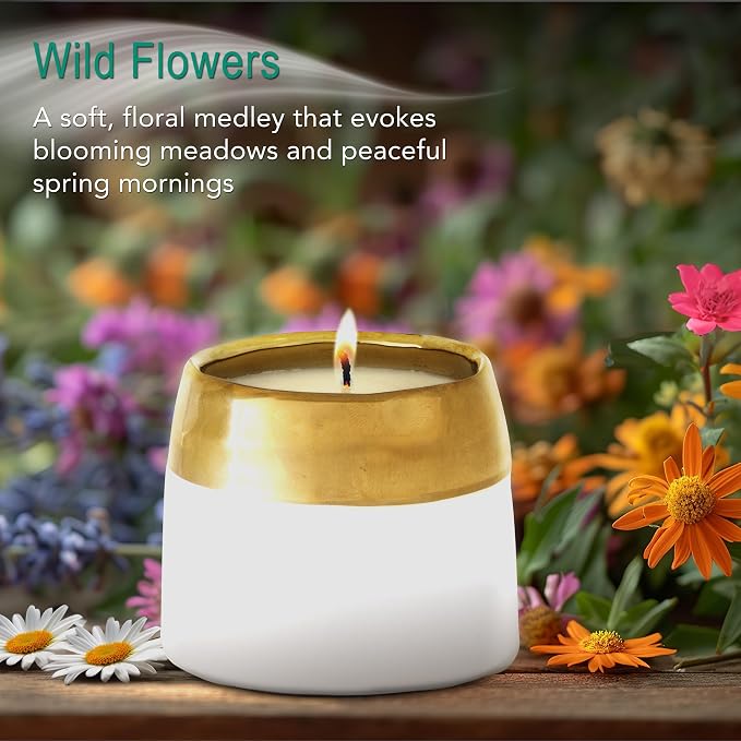 Hyggelight - The Growing Candle, Wild Flower Scented, 10oz Ceramic Pot, Single Wick Aromatherapy Candles, 100% Soy for Women and Men, Clara