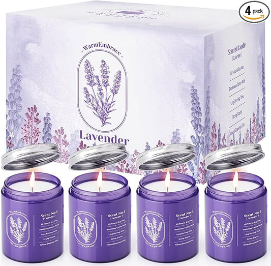 WarmEmbrace Lavender Candles for Home Scented, 30.4 oz Aromatherapy Purple Jar Candles for Women, 160 Hour Long-Lasting Burn Scented Candles for Birthday - 4 Pack