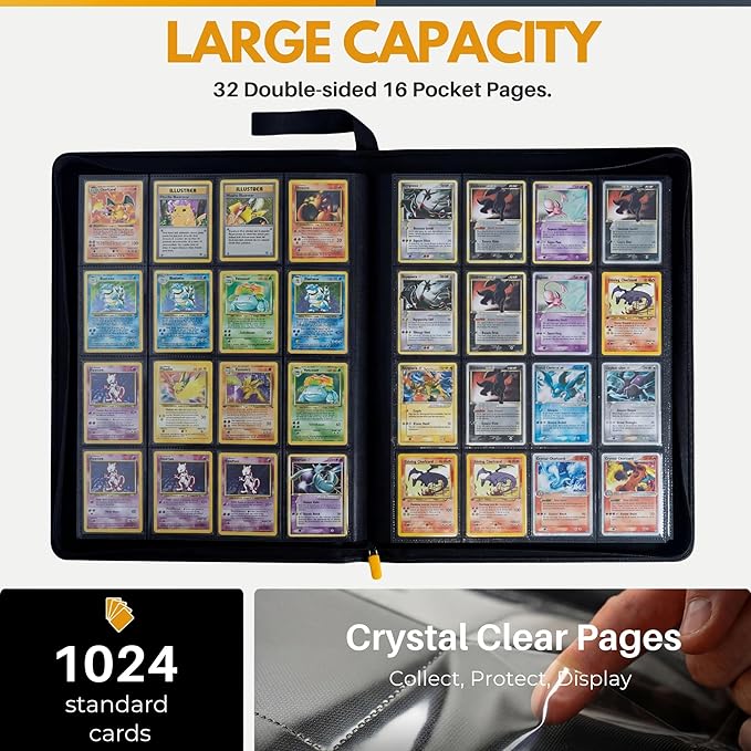 X PRO 1000+ Card Binder - Comes with 200 Card Sleeves | Compatible with TCG, Sports, MTG & More - 16 Pocket Card Binder | TCG Binder