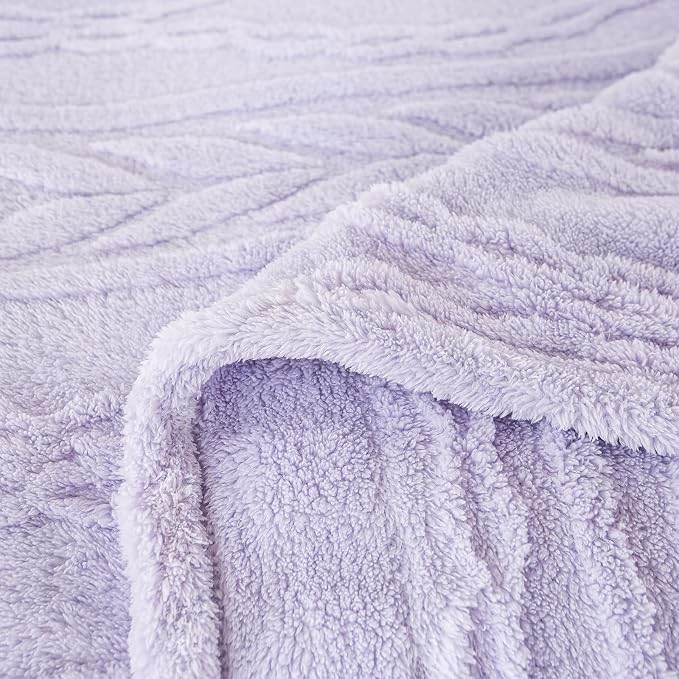 YUSOKI Sherpa Fleece Twin XL Size Blanket, Lavender Fog, 65"x90" | 3D Stylish Design,320GSM, Non-Shedding, Lightweight for All Season Use, stays fluffy after repeated washes, Perfect Gifts