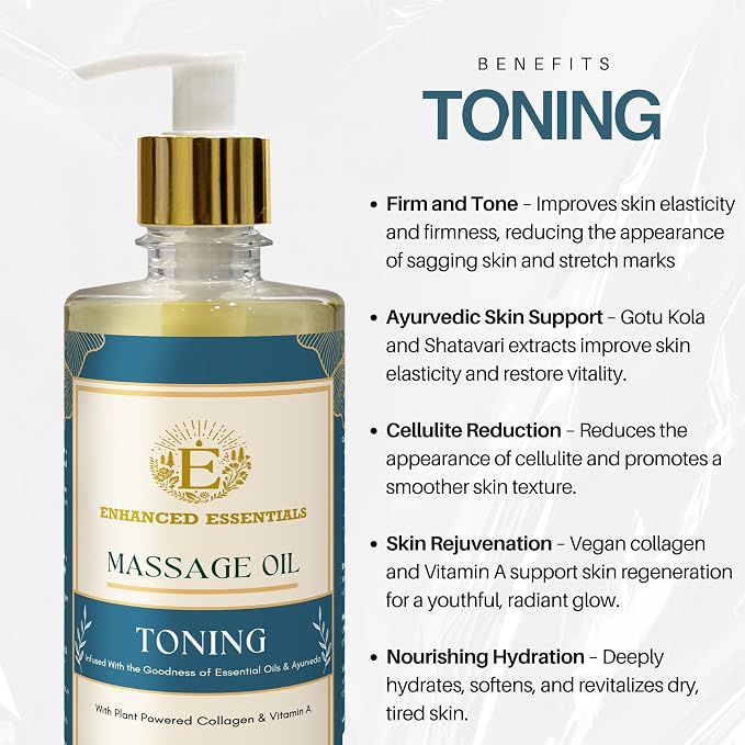 Luxurious Massage Oil by Enhanced Essentials|with Ayurvedic Extracts & Essential Oils | Firms, Nourishes & Uplifts Skin | Fast-Absorbing, Non-Greasy, Clean Formula|16.9 fl oz (500ml) (Toning)