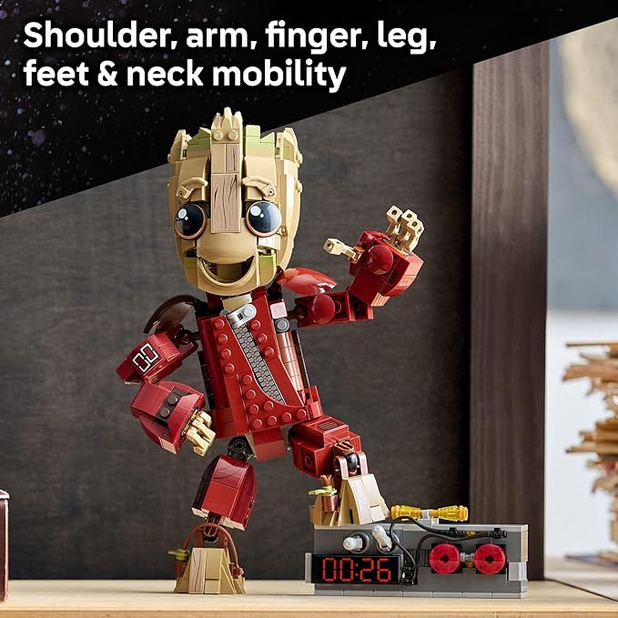LEGO Marvel Ravager Jumpsuit Groot Building Toy for Boys & Girls, Ages 10+ - Posable Display & Play Figure W/Detonator Device - Gift Idea for Birthdays - 76341