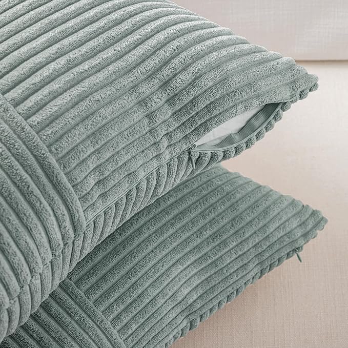 Fancy Homi 2 Packs Grey Blue Lumbar Decorative Throw Pillow Covers 16x26 Inch for Living Room Couch Bed Sofa, Farmhouse Boho Home Decor, Soft Striped Corduroy Rectangle Accent Cushion Case 65x40 cm