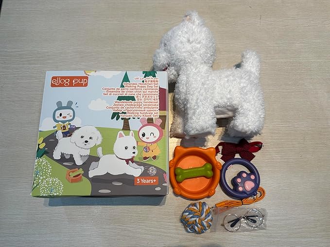 Electronic Dog Toy Pet with Leash, Remote Control Interactive Robot Dog, Dress Up Plush Puppy with Walking, Barking, Tongue Licking, Tail Wagging, Walking Puppy Toys for Age 3+ Kids