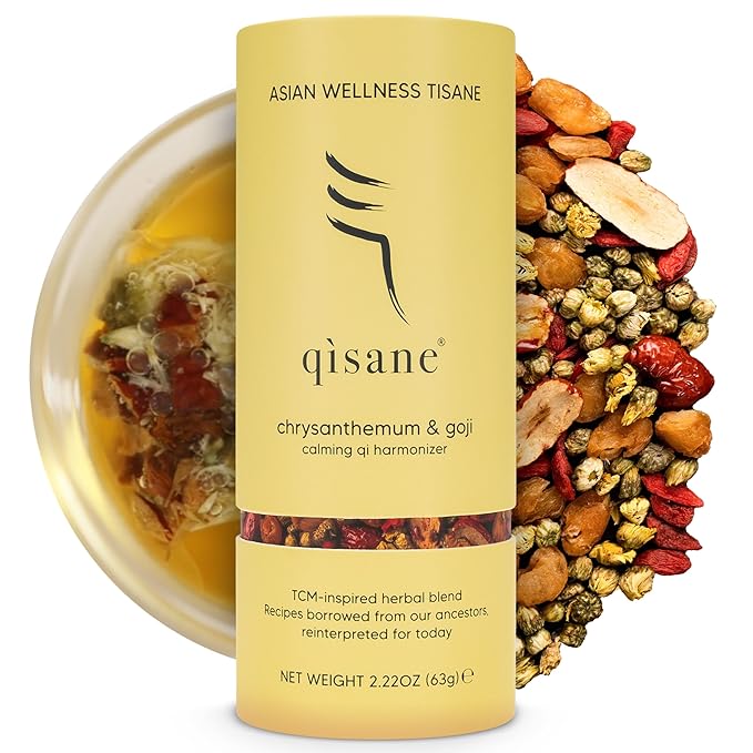 qìsane Chrysanthemum Tea Bags with Dried Goji Berries Organic - Dried Chrysanthemum Flowers, Dried Longan Fruit & Jujube Dates - Herbal Tea Bag to Support Calmness - 10 sachets (~30 cups)