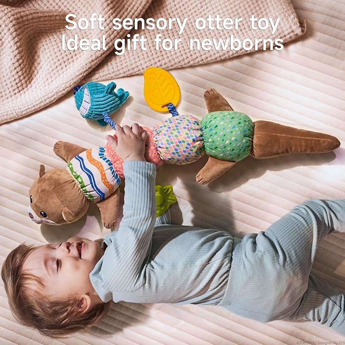 TUMAMA Baby Toy 0-6 Months - Tummy Time Plush Otter Sensory Toy, a Great First Birthday Gift for Boys and Girls Aged 3-12 Months