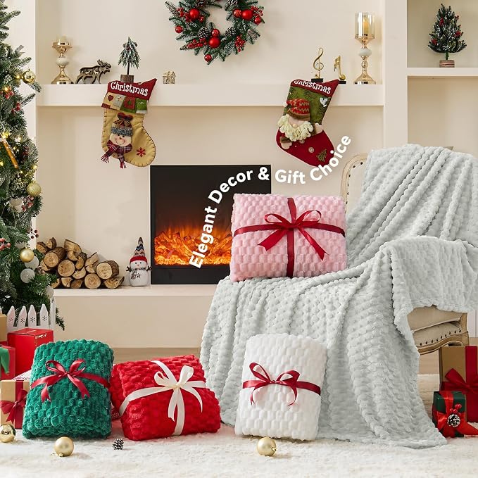 BEDELITE Light Grey Throw Blanket for Couch, Soft Gifts for Women, 50 * 60 | 3D Jacquard Decorative Fleece Blanket, Super Soft Plush Throws, Cute Birthday Gift for Women & Men, Suitable for All Seasons