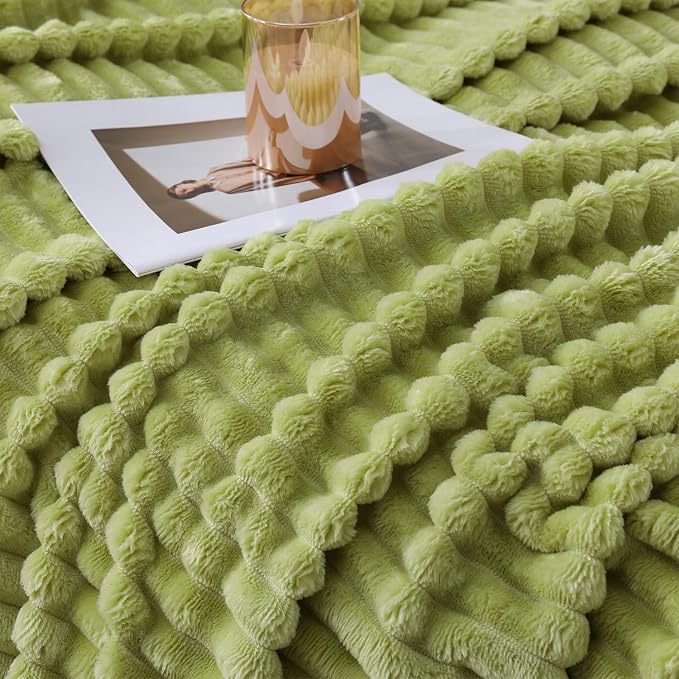 Moss Green Throw Blanket for Couch Sofa 60x80 inches Striped Design | Fleece Blankets Room Home Decor Lightweight Plush Soft Cozy Gifts for Women Mom