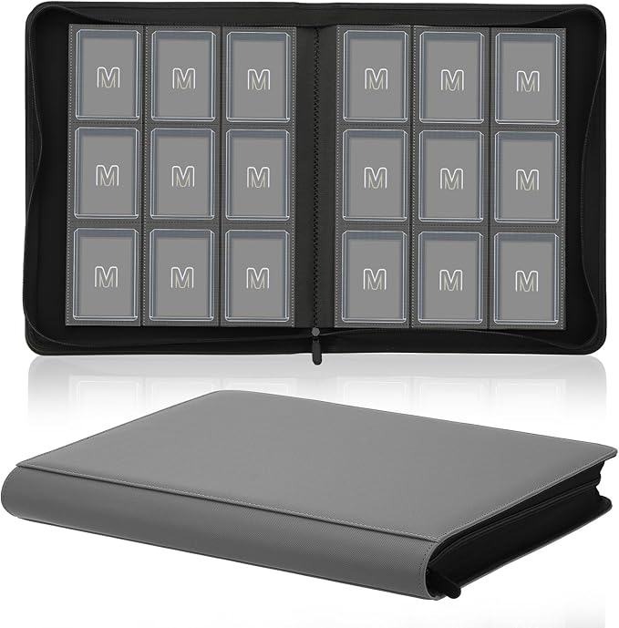 Toploader Binder,Trading Card Binder Storage Hold up 288 Cards 9-Pocket Top Loader Binder with Sleeves for 3"x4" Rigid Toploaders Hard Cases (9Dark Grey)